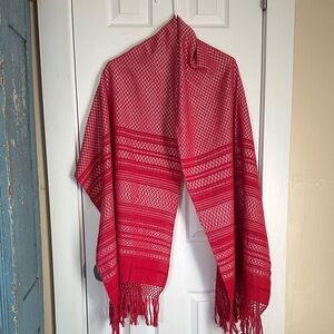 Hot pink Patterned Shawl with Fringe from Mexico artisan market